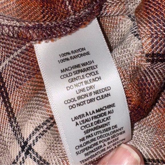 beachlunchlounge Plaid Shirt Woman L Red Elliot Button Up Long Sleeve - Picture 11 of 15